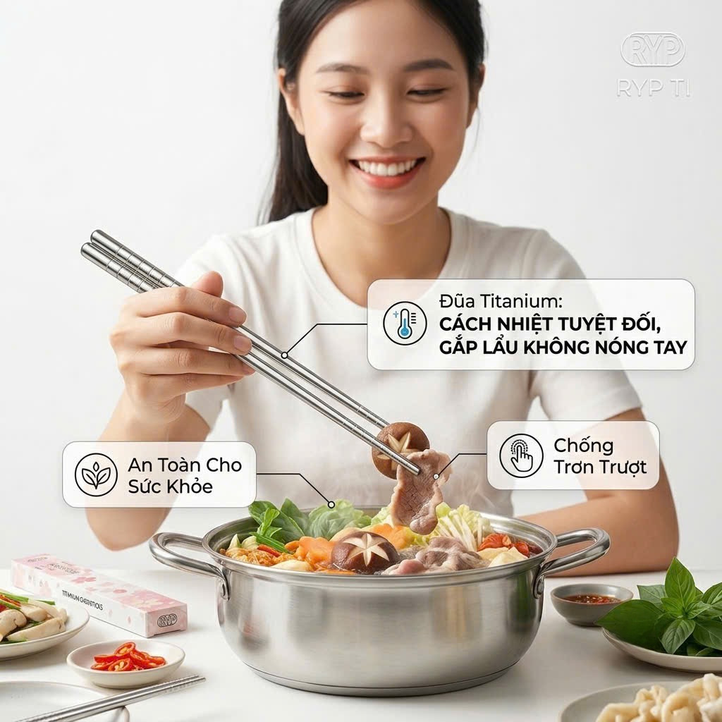 Đôi đũa Titanium thương hiệu RYP, Kháng khuẩn, siêu nhẹ, chống trơn, titan siêu bền 5 Đôi đũa Titanium thương hiệu RYP, Kháng khuẩn, siêu nhẹ, chống trơn, titan siêu bền