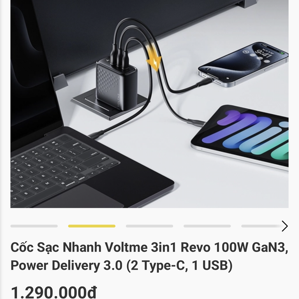 Củ sạc nhanh 100W VOLTME REVO 100W GaN 3, 2 cổng C + 1 cổng A ( chân tròn ) 4 Củ sạc nhanh 100W VOLTME REVO 100W GaN 3, 2 cổng C + 1 cổng A ( chân tròn )
