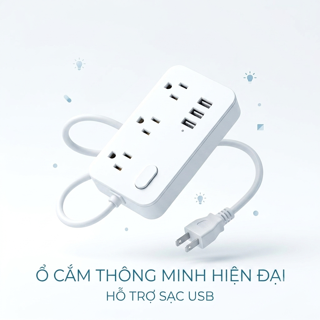 Ổ điện đa năng ECS-US005, 3 ổ 220V + 3 cổng USB-A ( không hộp) 2 Ổ điện đa năng ECS-US005, 3 ổ 220V + 3 cổng USB-A ( không hộp)
