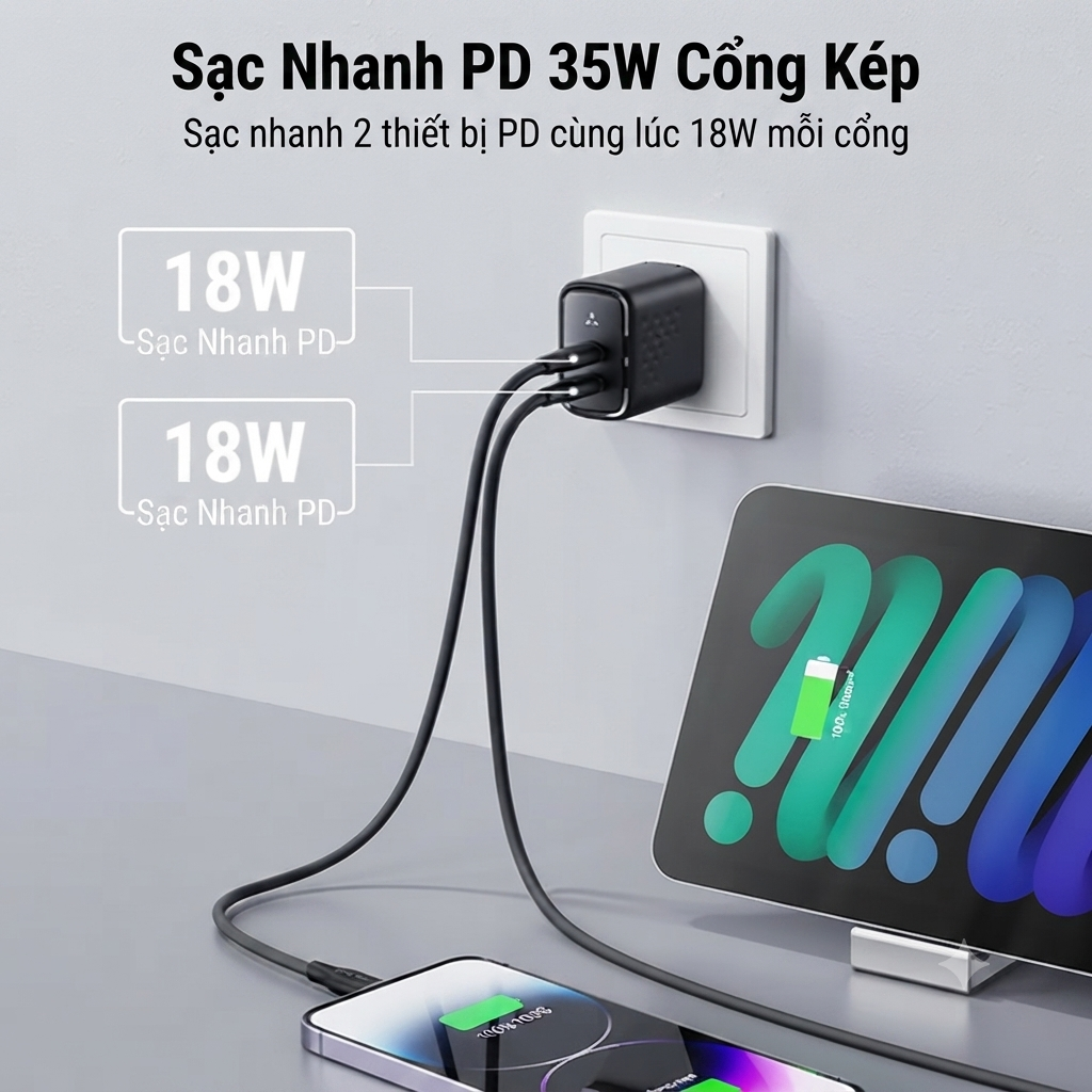 Củ sạc nhanh 35W VOLTME Revo 35 Duo (C+C) GaN – 2 Cổng USB-C | Sạc Nhanh PD 3.0 4 Củ sạc nhanh 35W VOLTME Revo 35 Duo (C+C) GaN – 2 Cổng USB-C | Sạc Nhanh PD 3.0