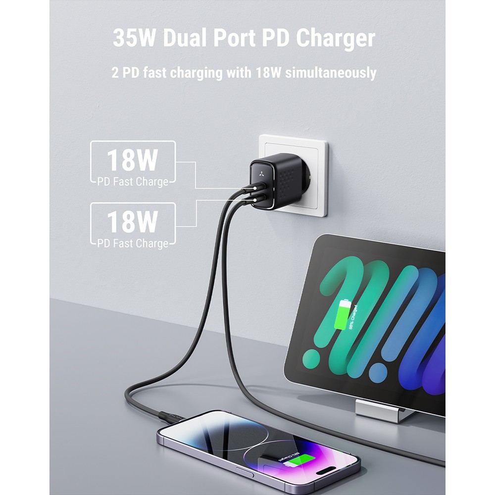 Củ sạc nhanh 2 cổng C+C (chân tròn) 35W VOLTME REVO 35 DUO GAN 7 Củ sạc nhanh 2 cổng C+C (chân tròn) 35W VOLTME REVO 35 DUO GAN