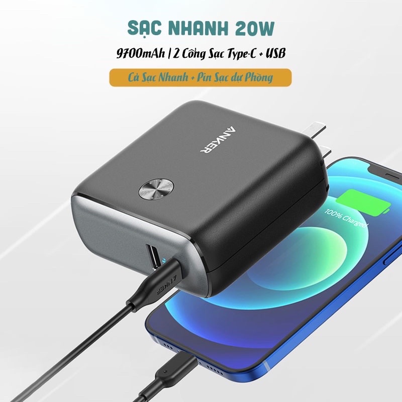 Pin dự phòng Anker Fusion A1623 10.000mAh - hàng cũ, ko bao sống chết 1 Pin dự phòng Anker Fusion A1623 10.000mAh - hàng cũ, ko bao sống chết