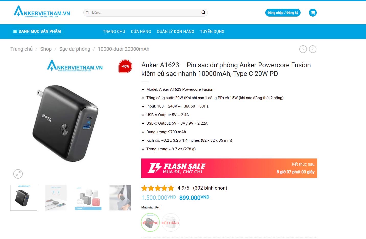 Pin dự phòng Anker Fusion A1623 10.000mAh - hàng cũ, ko bao sống chết 2 Pin dự phòng Anker Fusion A1623 10.000mAh - hàng cũ, ko bao sống chết