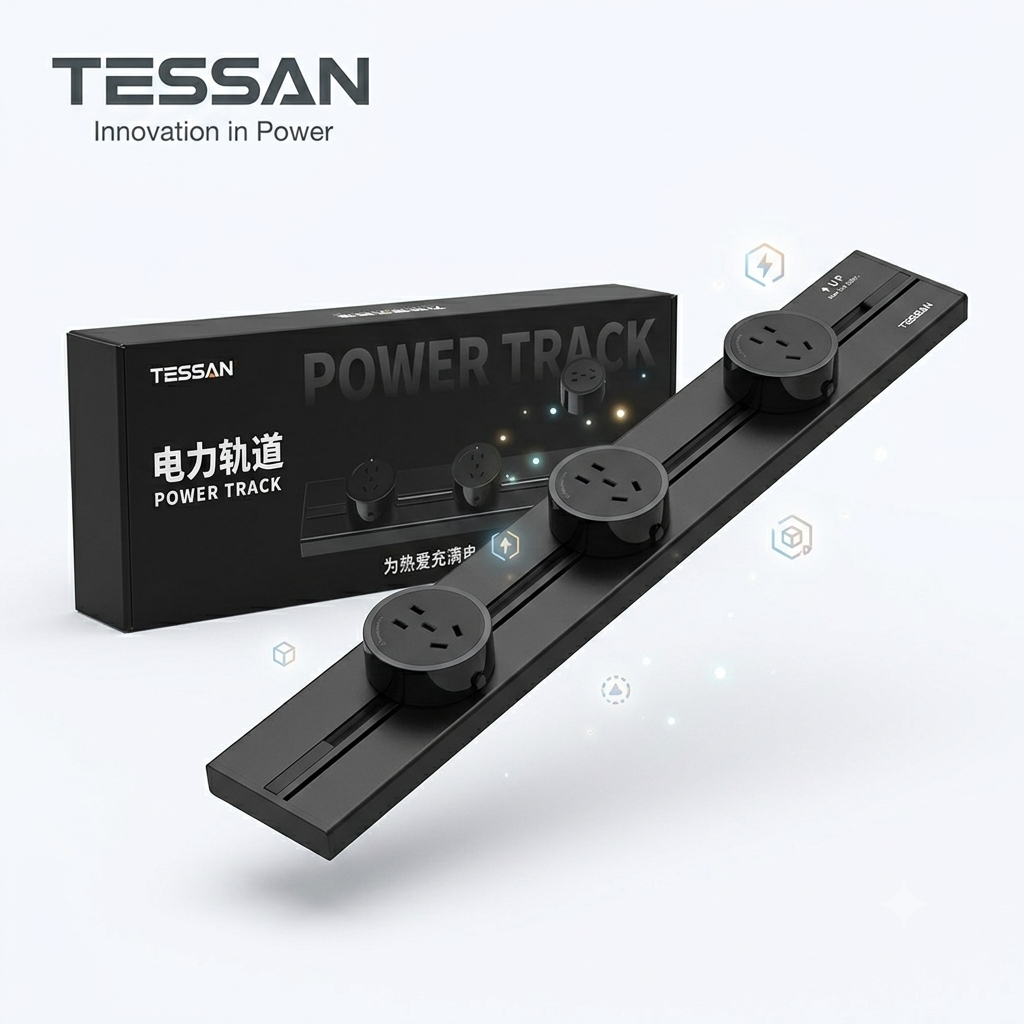 Ổ điện ray gắn tường công suất cao 8000W hãng TESSAN , dài 60cm, với 3 ổ cắm di chuyển được 1 Ổ điện ray gắn tường công suất cao 8000W hãng TESSAN , dài 60cm, với 3 ổ cắm di chuyển được