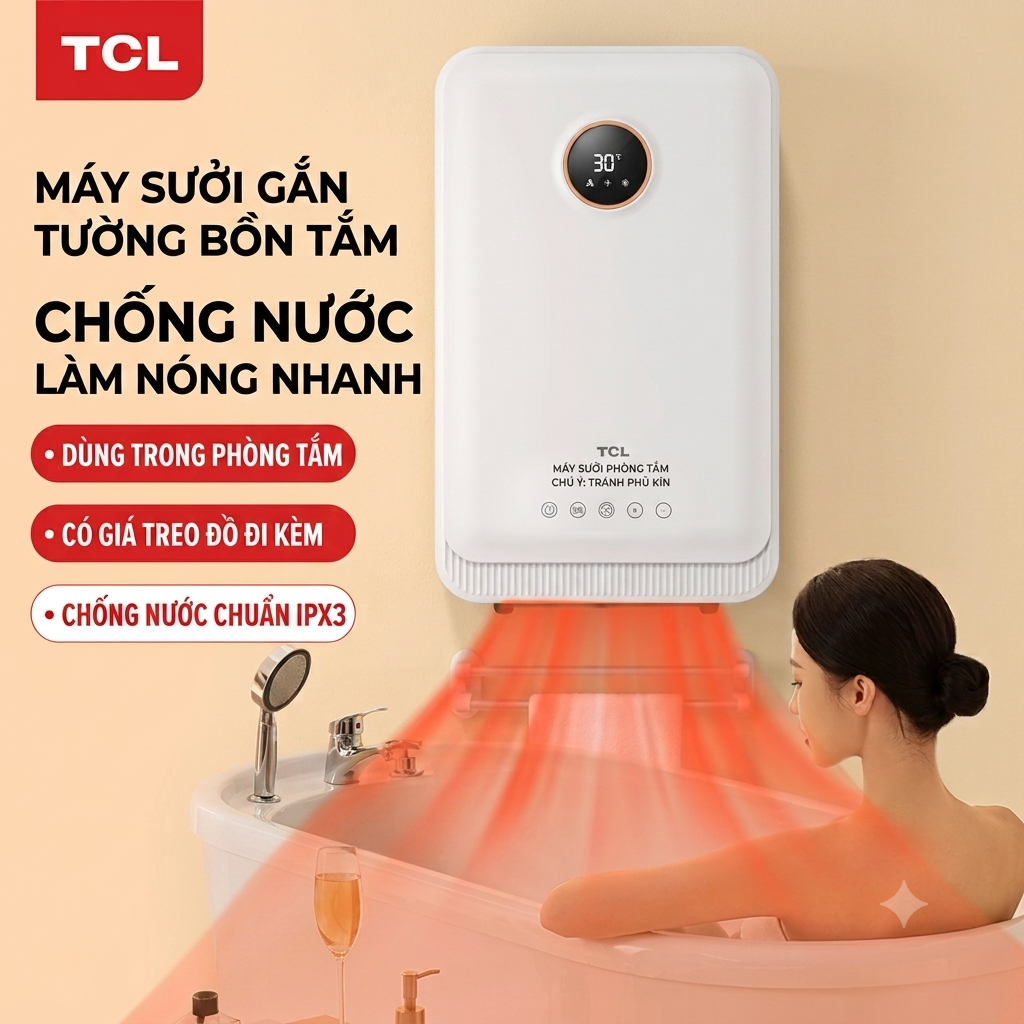 Máy sưởi đa năng TCL treo tường / để bàn, có sấy khăn dùng cho phòng tắm, phòng ngủ 3 Máy sưởi đa năng TCL treo tường / để bàn, có sấy khăn dùng cho phòng tắm, phòng ngủ