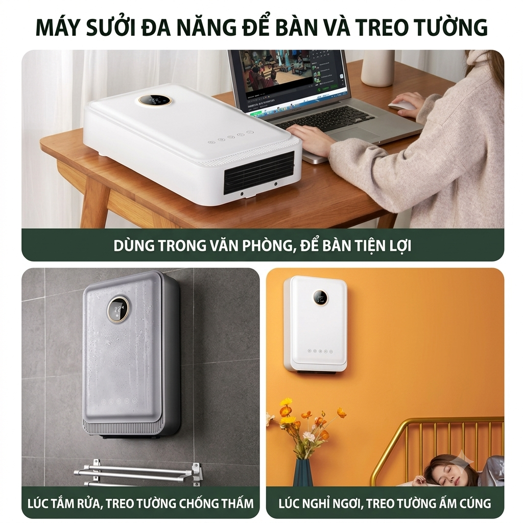 Máy sưởi đa năng TCL treo tường / để bàn, có sấy khăn dùng cho phòng tắm, phòng ngủ 2 Máy sưởi đa năng TCL treo tường / để bàn, có sấy khăn dùng cho phòng tắm, phòng ngủ