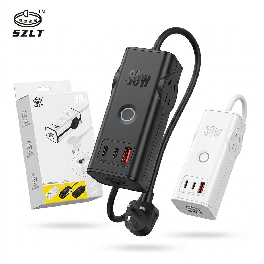Ổ điện sạc đa năng SZLT, 2 cổng 220v + 2 Cổng C 30W + USB-A Power Strip 1 Ổ điện sạc đa năng SZLT, 2 cổng 220v + 2 Cổng C 30W + USB-A Power Strip