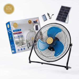 Quạt sàn tích điện CHILL HOME, pin 4800mAh, kèm panel NLMT, lồng & cánh kim loại