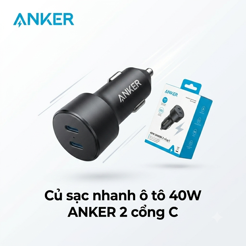 Củ sạc nhanh 40W ô tô ANKER 2 cổng USB-C (PD) - Ko hộp 1 Củ sạc nhanh 40W ô tô ANKER 2 cổng USB-C (PD) - Ko hộp
