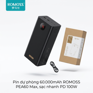 Pin dự phòng 60.000mAh ROMOSS PEA60 Max, sạc nhanh PD 100W