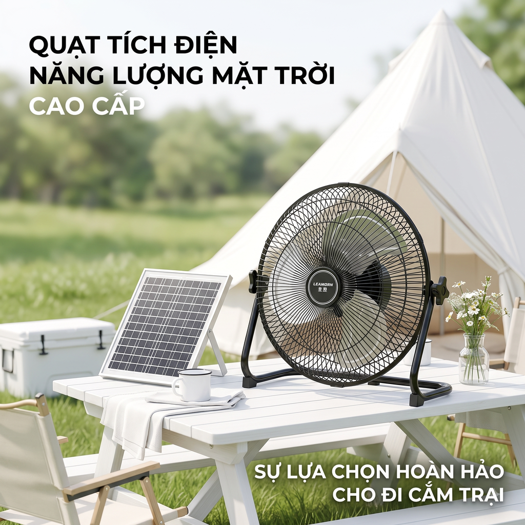 Quạt tích điện năng lượng mặt trời 12 inch LEAMORN / PD-108 1 Quạt tích điện năng lượng mặt trời 12 inch LEAMORN / PD-108