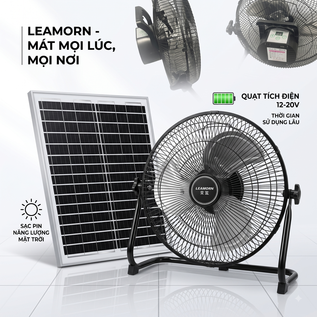 Quạt tích điện năng lượng mặt trời 12 inch LEAMORN / PD-108 5 Quạt tích điện năng lượng mặt trời 12 inch LEAMORN / PD-108