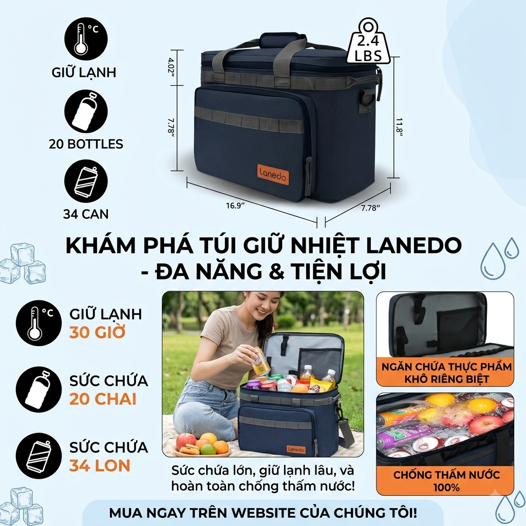 Túi đựng đồ hãng LANEDO, giữ nhiệt đi camping , bảo quản lạnh đồ uống LISA-1 bản nâng cấp Premium 5 Túi đựng đồ hãng LANEDO, giữ nhiệt đi camping , bảo quản lạnh đồ uống LISA-1 bản nâng cấp Premium