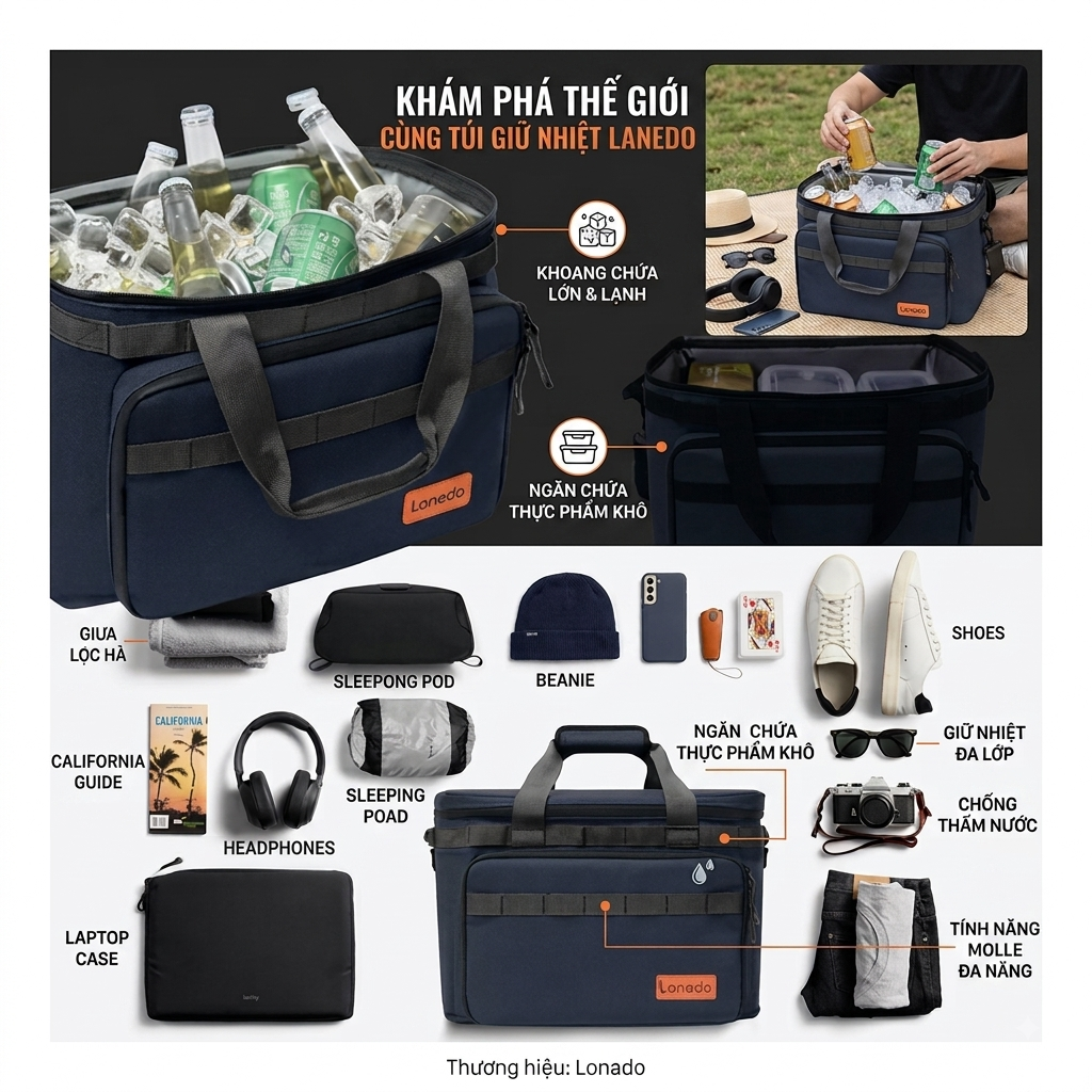 Túi đựng đồ hãng LANEDO, giữ nhiệt đi camping , bảo quản lạnh đồ uống LISA-1 bản nâng cấp Premium 3 Túi đựng đồ hãng LANEDO, giữ nhiệt đi camping , bảo quản lạnh đồ uống LISA-1 bản nâng cấp Premium