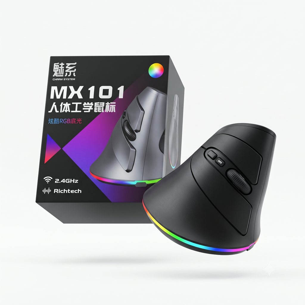 Chuột Bluetooth công thái học RICHTECH - MX101 , chuột yên lặng, 3200 DPI, led RGD 3 Chuột Bluetooth công thái học RICHTECH - MX101 , chuột yên lặng, 3200 DPI, led RGD