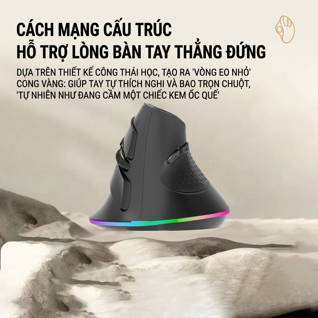 Chuột Bluetooth công thái học RICHTECH - MX101 , chuột yên lặng, 3200 DPI, led RGD 12 Chuột Bluetooth công thái học RICHTECH - MX101 , chuột yên lặng, 3200 DPI, led RGD
