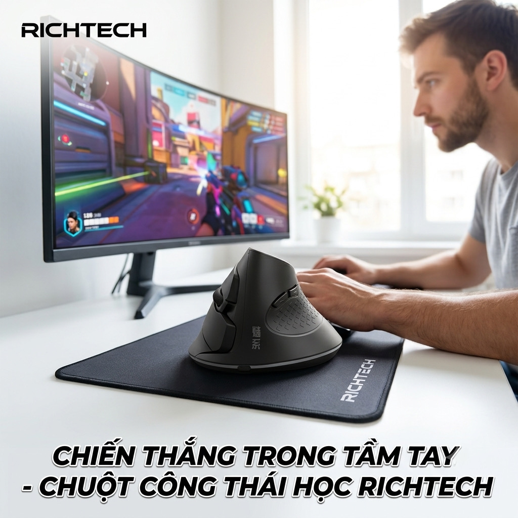 Chuột Bluetooth công thái học RICHTECH - MX101 , chuột yên lặng, 3200 DPI, led RGD 11 Chuột Bluetooth công thái học RICHTECH - MX101 , chuột yên lặng, 3200 DPI, led RGD