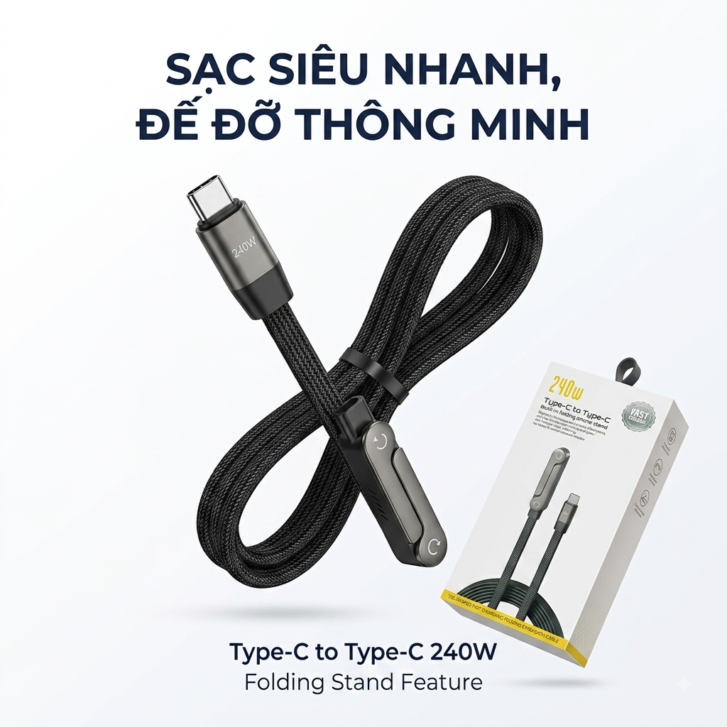 Cáp Sạc Nhanh C to C 240W dây dù, Kiêm Giá Đỡ Điện Thoại Gấp Gọn, công suất 60W ( hàng Amazon ) 6 Cáp Sạc Nhanh C to C 240W dây dù, Kiêm Giá Đỡ Điện Thoại Gấp Gọn, công suất 60W ( hàng Amazon )