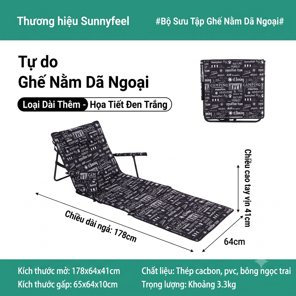 Ghế bệt tựa lưng gấp gọn SunnyFeel SF - 250203 ( bản dài ) để cắm trại, camping, ngủ trưa văn phòng 6 Ghế bệt tựa lưng gấp gọn SunnyFeel SF - 250203 ( bản dài ) để cắm trại, camping, ngủ trưa văn phòng
