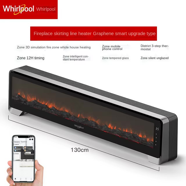 Máy sưởi Whirlpool (Mỹ), công nghệ sưởi Graphene ko đốt Oxy, màn hình than củi, dài 1.3m, 2200W 3 Máy sưởi Whirlpool (Mỹ), công nghệ sưởi Graphene ko đốt Oxy, màn hình than củi, dài 1.3m, 2200W