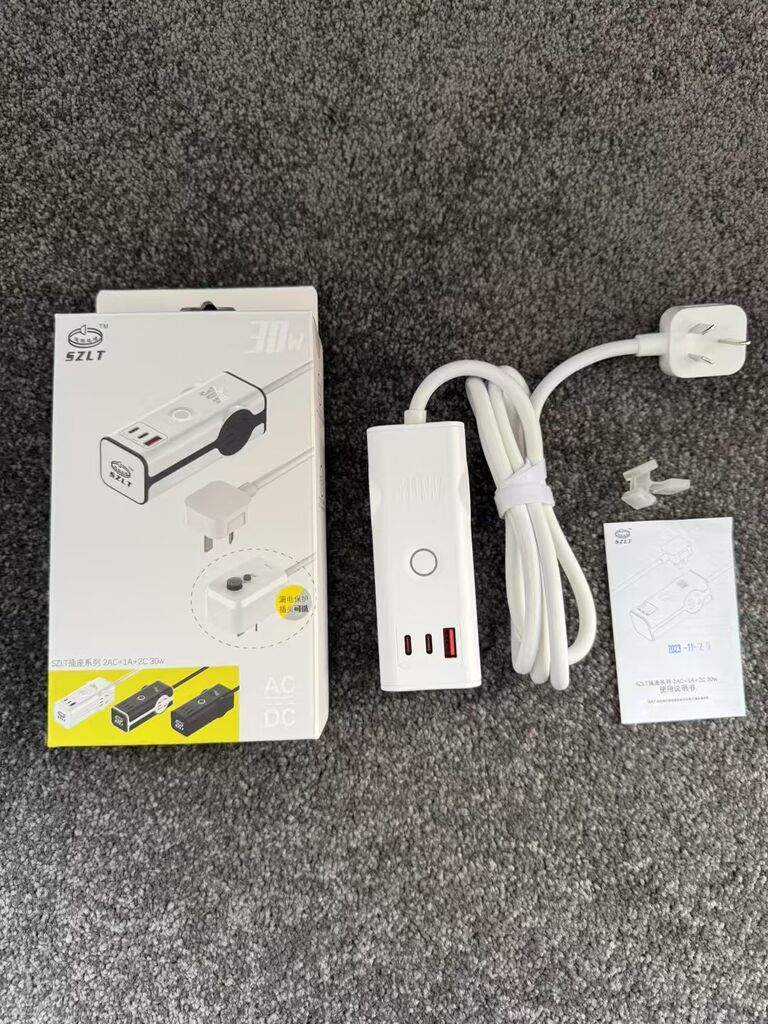 Ổ điện sạc đa năng SZLT, 2 cổng 220v + 2 Cổng C 30W + USB-A Power Strip 2 Ổ điện sạc đa năng SZLT, 2 cổng 220v + 2 Cổng C 30W + USB-A Power Strip
