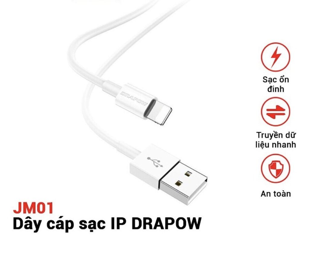 Dây cáp sạc Drapow JM01 dành cho iPhone (đóng túi) 1 Dây cáp sạc Drapow JM01 dành cho iPhone (đóng túi)