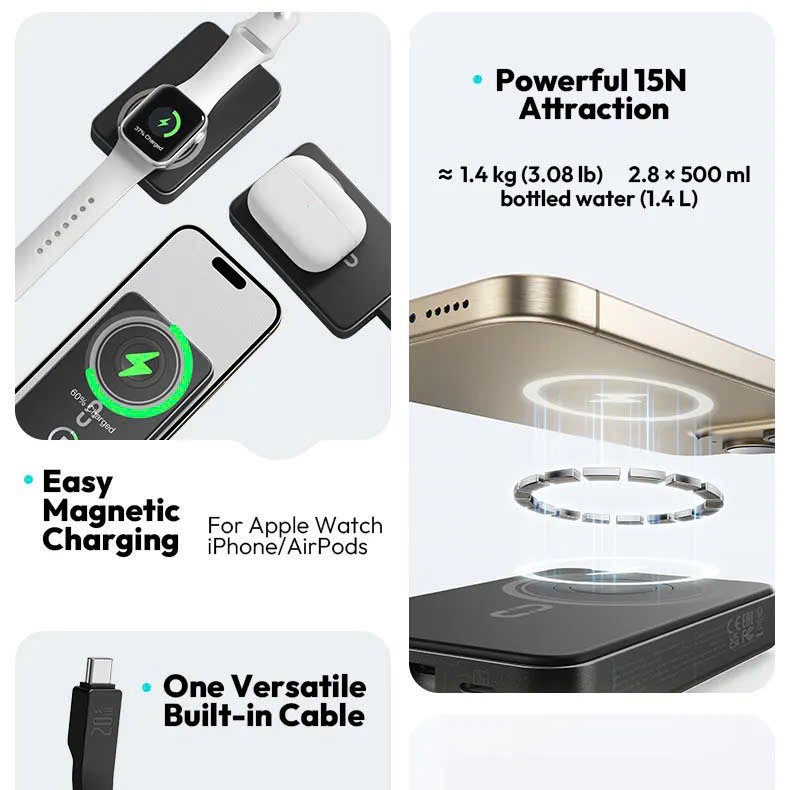 Sạc Dự Phòng MagSafe ROMOSS 10.000mAh 30W - Sạc đồng hồ + airpod, kèm dây C-L (NoBox - Màu Xanh) 13 Sạc Dự Phòng MagSafe ROMOSS 10.000mAh 30W - Sạc đồng hồ + airpod, kèm dây C-L (NoBox - Màu Xanh)