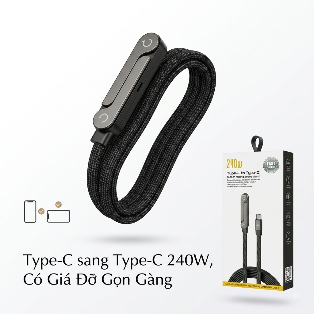 Cáp Sạc Nhanh C to C 240W dây dù, Kiêm Giá Đỡ Điện Thoại Gấp Gọn, công suất 60W ( hàng Amazon ) 5 Cáp Sạc Nhanh C to C 240W dây dù, Kiêm Giá Đỡ Điện Thoại Gấp Gọn, công suất 60W ( hàng Amazon )