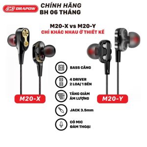 Tai nghe dây 3.5mm hãng Drapow M20 - có Mic & phím chỉnh volume