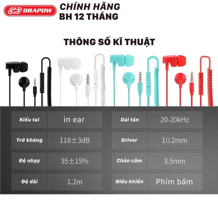 Tai nghe Drapow Twister C10 chính hãng nghe nhạc dây xoắn kéo dài , chân cắm 3.5mm 2 Tai nghe Drapow Twister C10 chính hãng nghe nhạc dây xoắn kéo dài , chân cắm 3.5mm