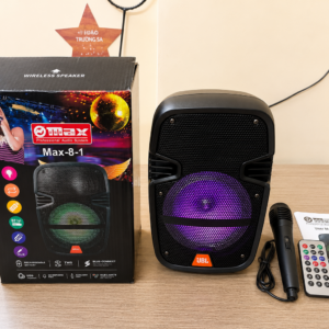 Loa Karaoke Di Động MAX-8-1 - Tặng Micro Có Dây Và Remote, LED RGB, Tích Pin, TWS, USB TF AUX