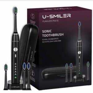 Bàn chải sóng âm U-SMILER PRO - IPX8, Tần số 84.000 nhịp, dock sạc không dây, tặng hộp + 4 đầu - ĐEN