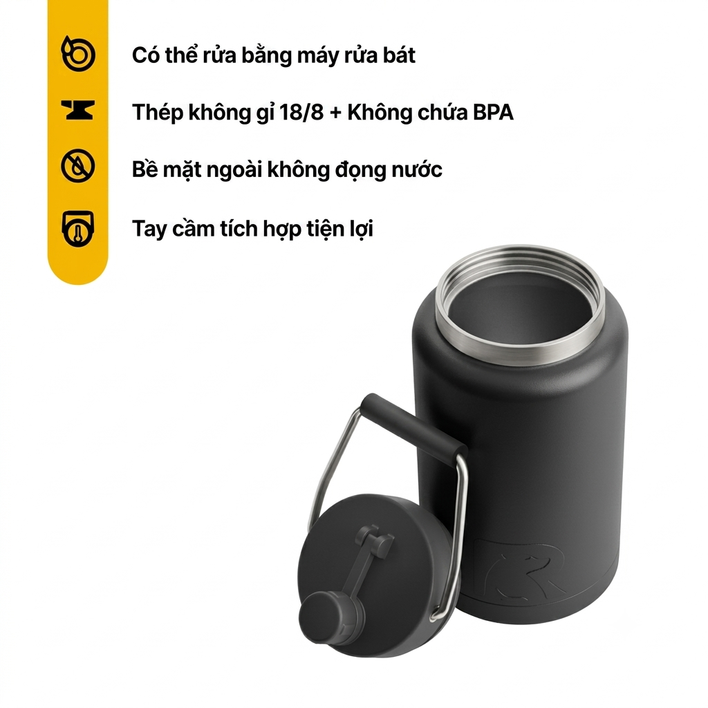 Bình Giữ Nhiệt Khổng Lồ 3.6L RTIC Insulated Jug (Mỹ)- Giữ Lạnh 24 Giờ, Thép ko gỉ 18/8 7 Bình Giữ Nhiệt Khổng Lồ 3.6L RTIC Insulated Jug (Mỹ)- Giữ Lạnh 24 Giờ, Thép ko gỉ 18/8
